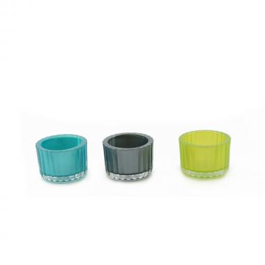 Porta tealight vetro rigato 3 assortito grigio scuro/azzurro/verde 5,6*3,8 cm
