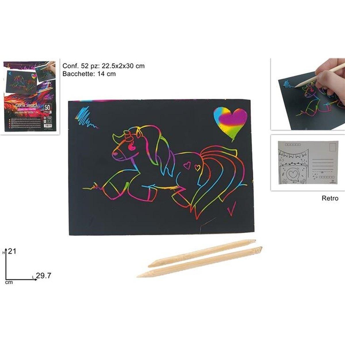 Carta magica da graffiare multicolor 21x29.7 cm 50 pz + 2 matite in box