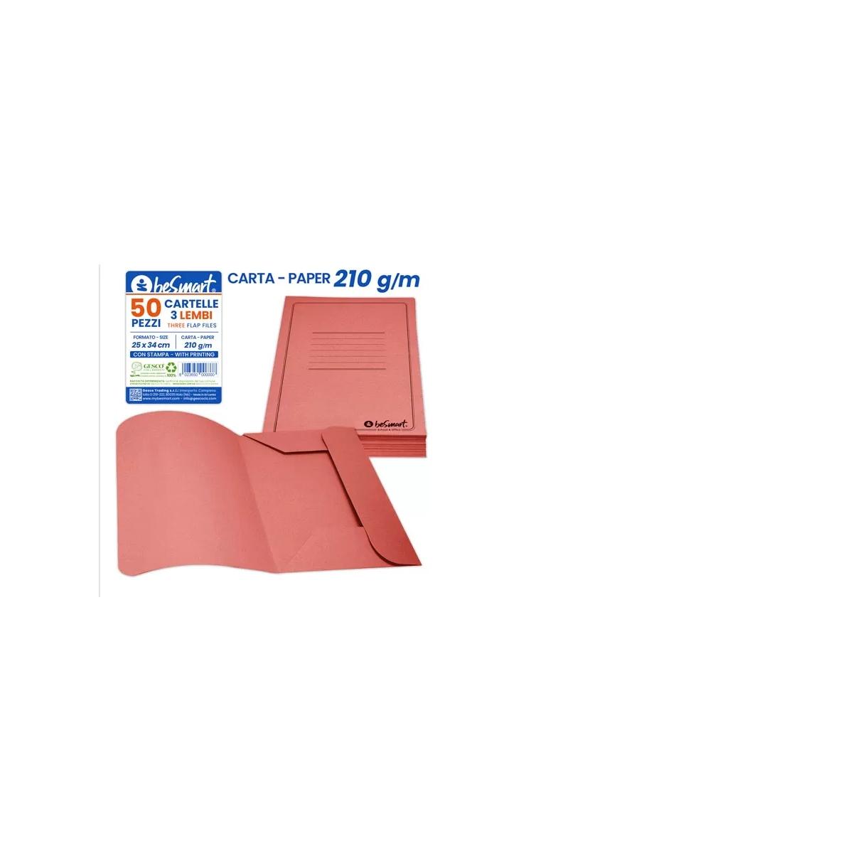 Cartella 3 lembi 210 gr. Cf 50 pz Rossa Be Smart