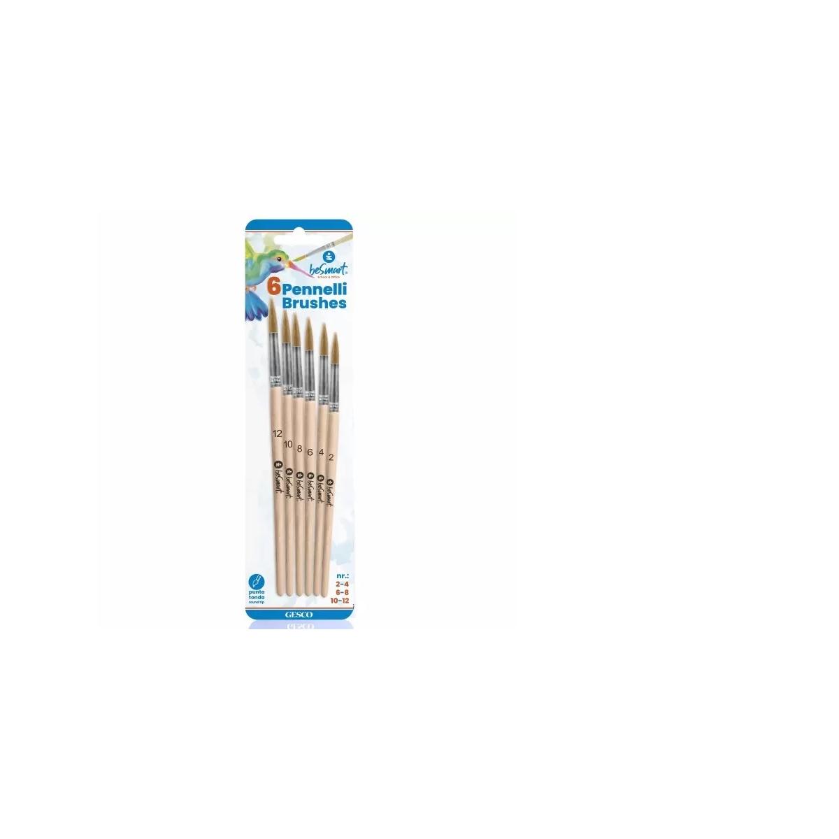 6 Pennelli Legno P.Tonda IN BLISTER N.2-4-6-8-10-12