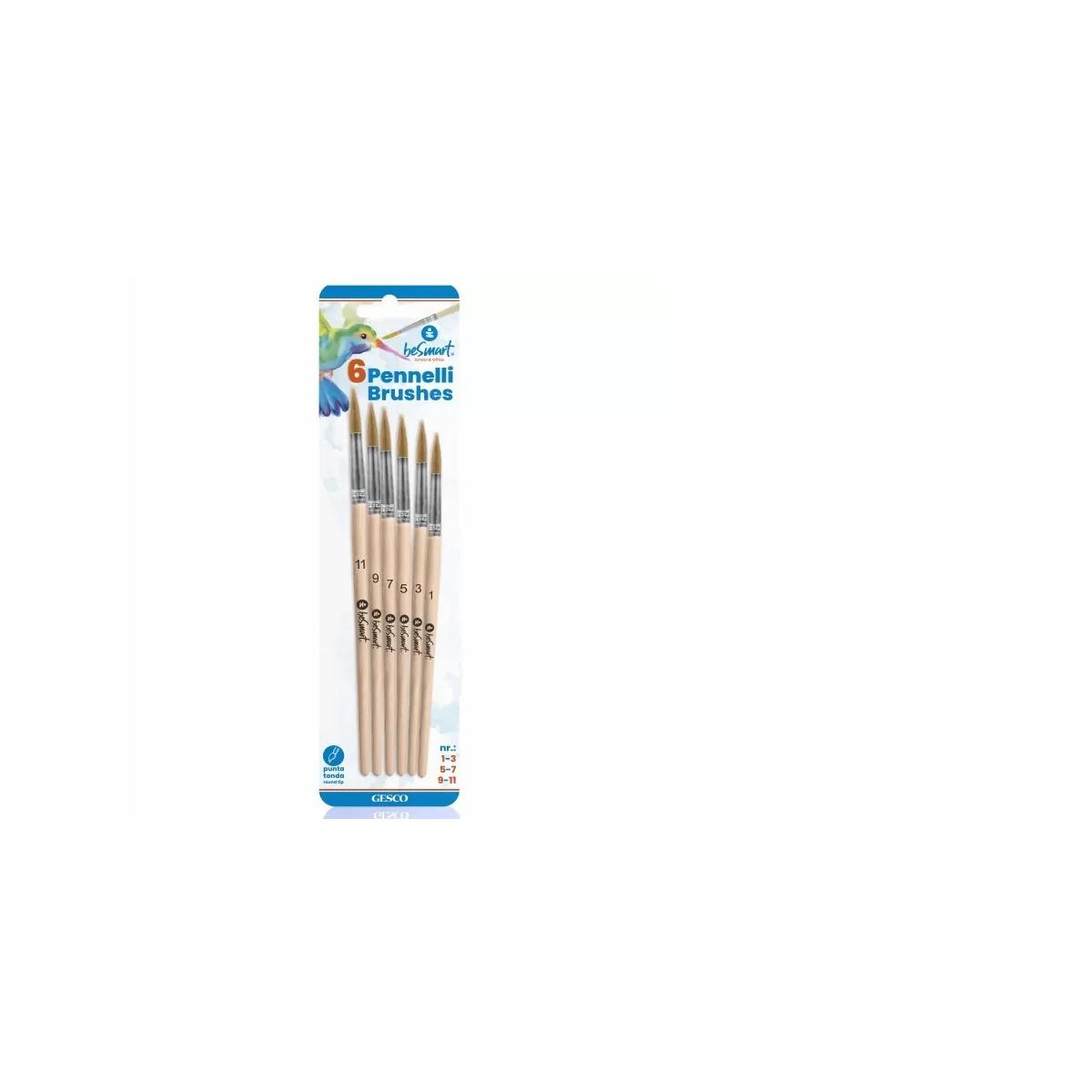 6 Pennelli Legno P.Tonda in Blister Be Smart