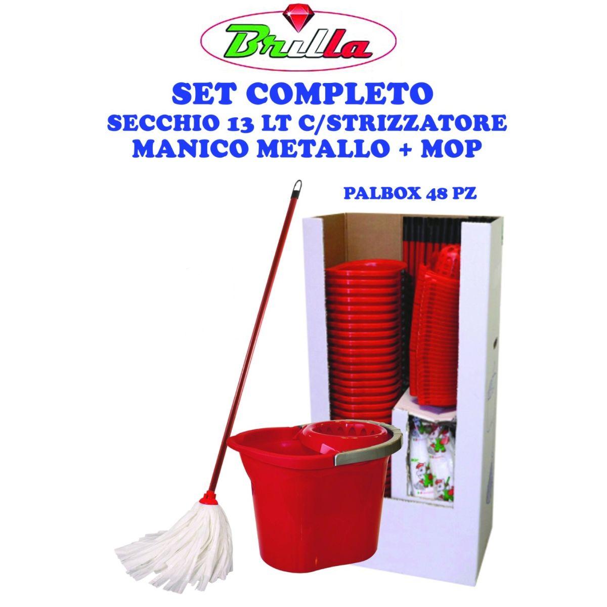 Display Box Set Mop + Secchio 13 Lt C/Str. + Mop 140 gr+ Manico Metallo 120cm