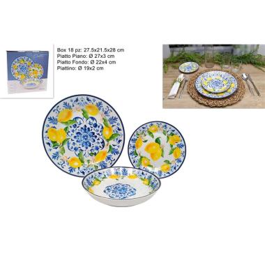 Servizio Piatti 18pz Porcellana Maiolica Limone