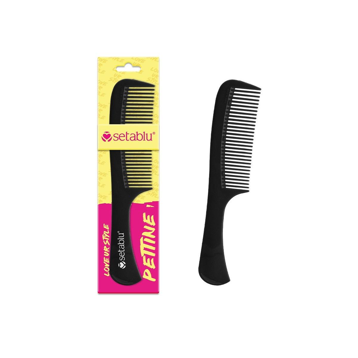 Pettine C/Manico Denti Medi Nero