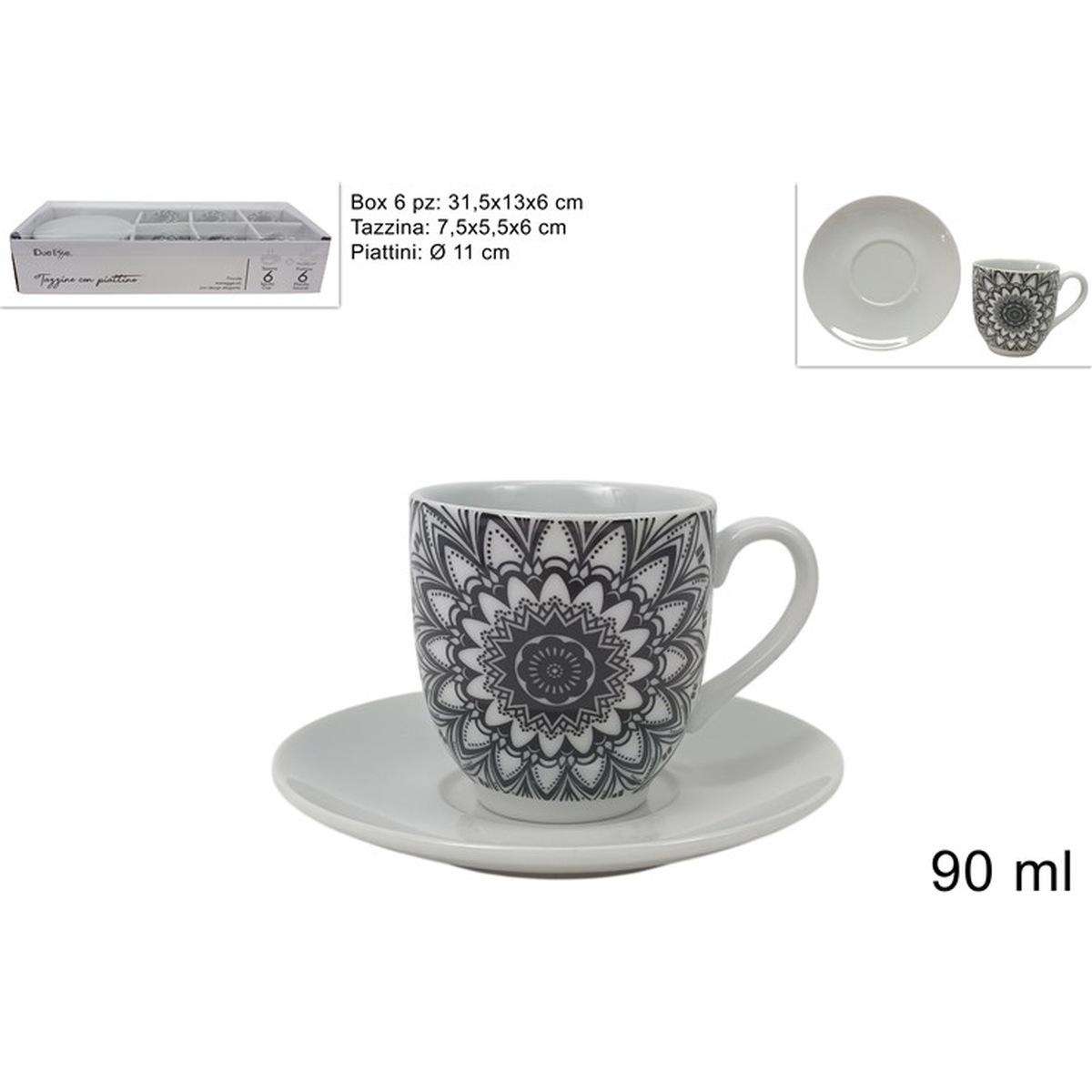 Tazzine 90ml C/Piattino Porcellana 6pz Dec. Stilizzato