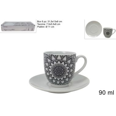 Tazzine 90ml C/Piattino Porcellana 6pz Dec. Stilizzato