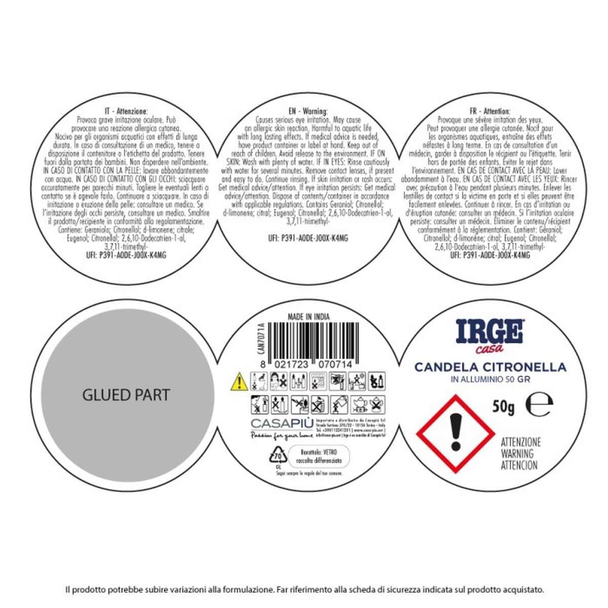 Candela Citronella Alluminio 50gr