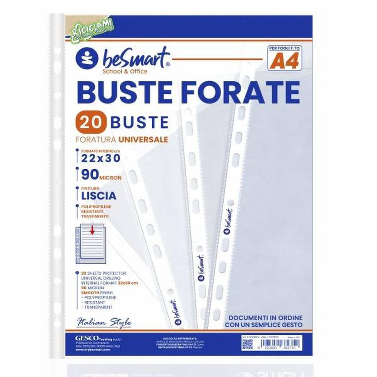 Confezione Buste Forate A4 90mic 20